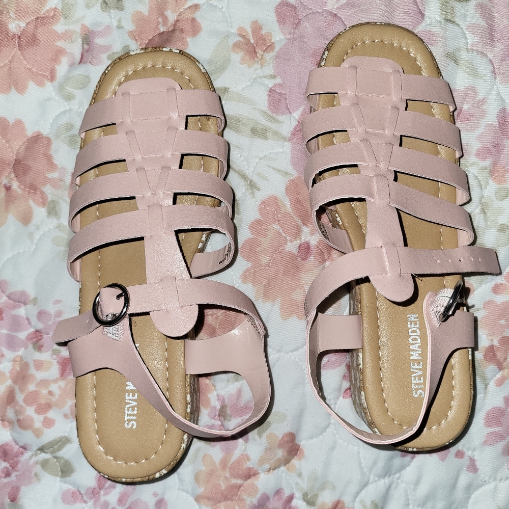 Steve Madden Womens EUC Pink Floral Platform Cork  Wedge Sandals